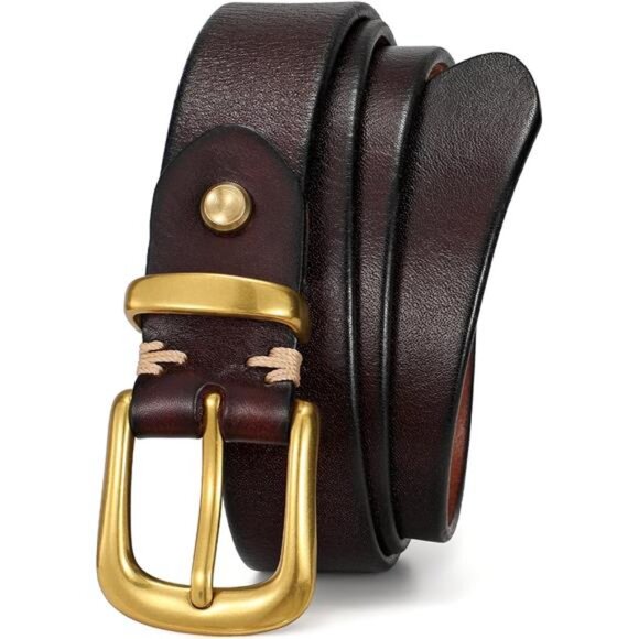 Women's Genuine Leather Belt Vintage Ladies Full Grain Solid Leather Belt